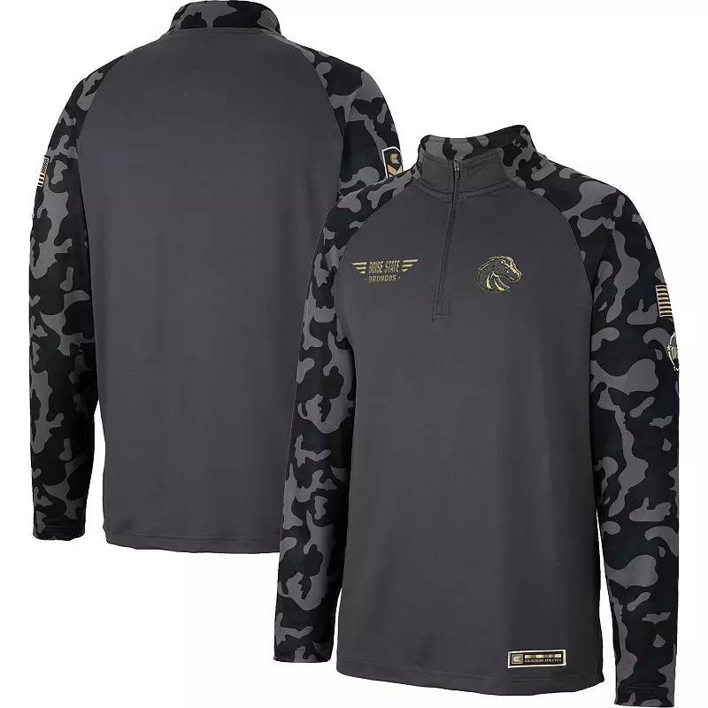 Mens Colosseum Charcoal Boise State Broncos OHT Military Appreciation Long Range Raglan Quarter-Zip Jacket Product Image