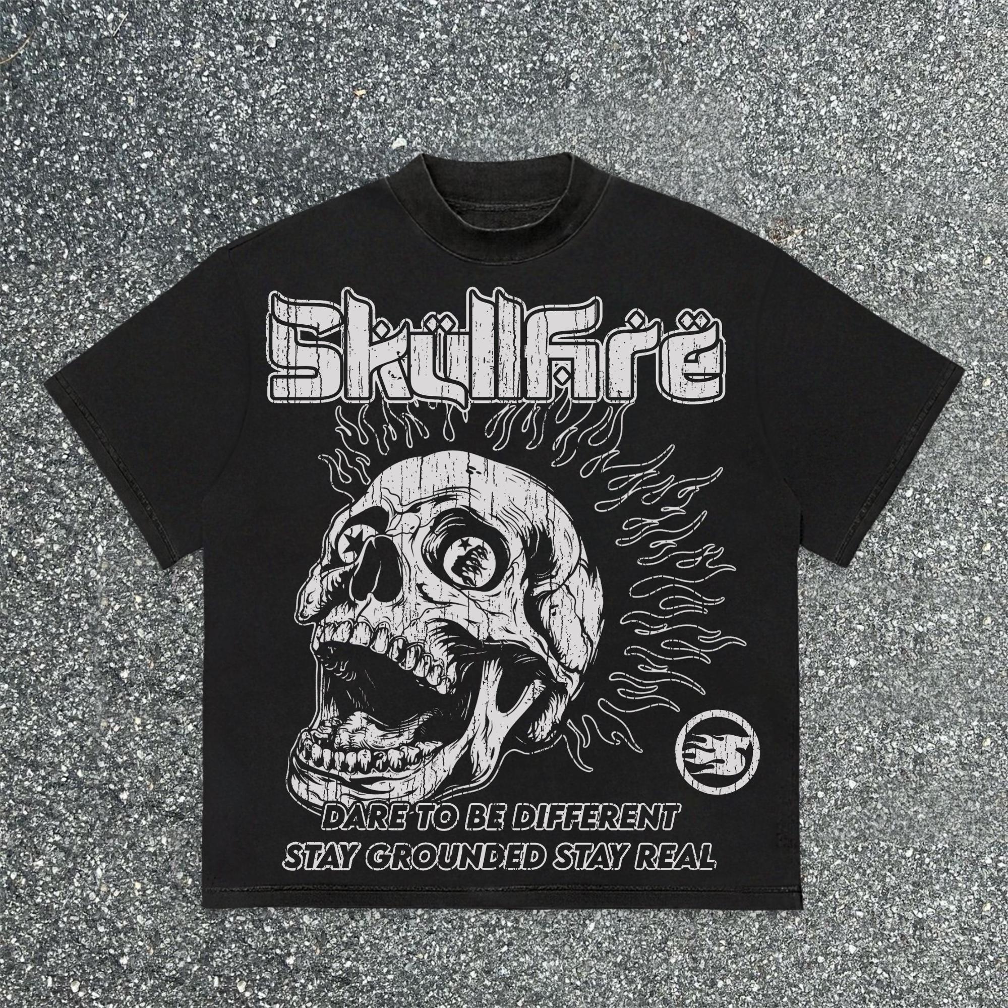 Hellstar Skullfire New Retro Old Graphics Cotton T-Shirt Product Image