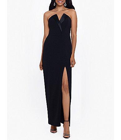 Betsy & Adam Strapless Tuxedo Gown Product Image