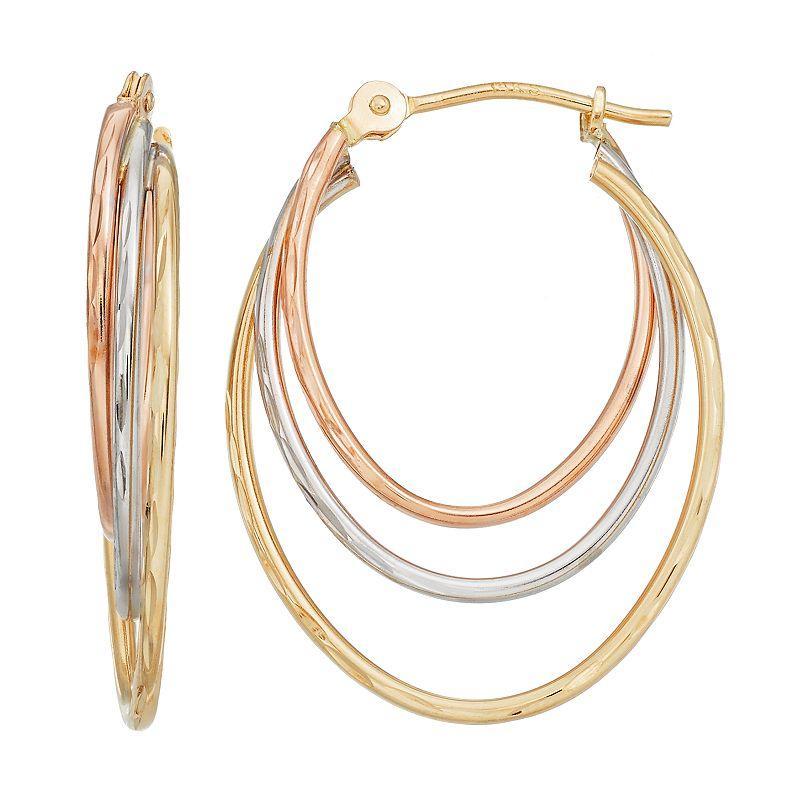 Forever 14K Tri Tone Triple Oval Hoop Earrings, Womens, 14k  Tn Product Image