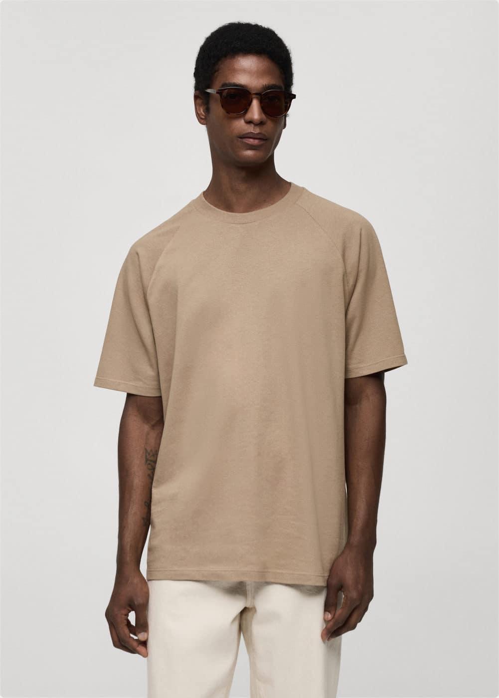 MANGO MAN - Relaxed fit cotton t-shirt beigeMen Product Image