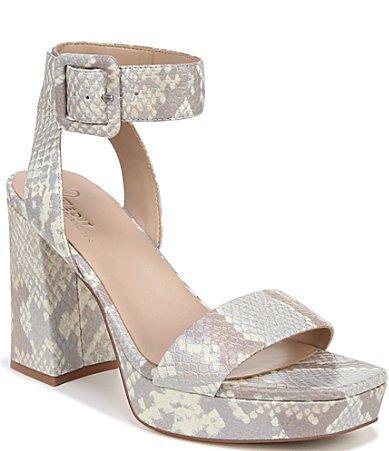 Naturalizer 27 EDIT Jaselle Square Toe Snake Print Leather Buckle Detail Ankle Strap Platform Dress Sandals Product Image