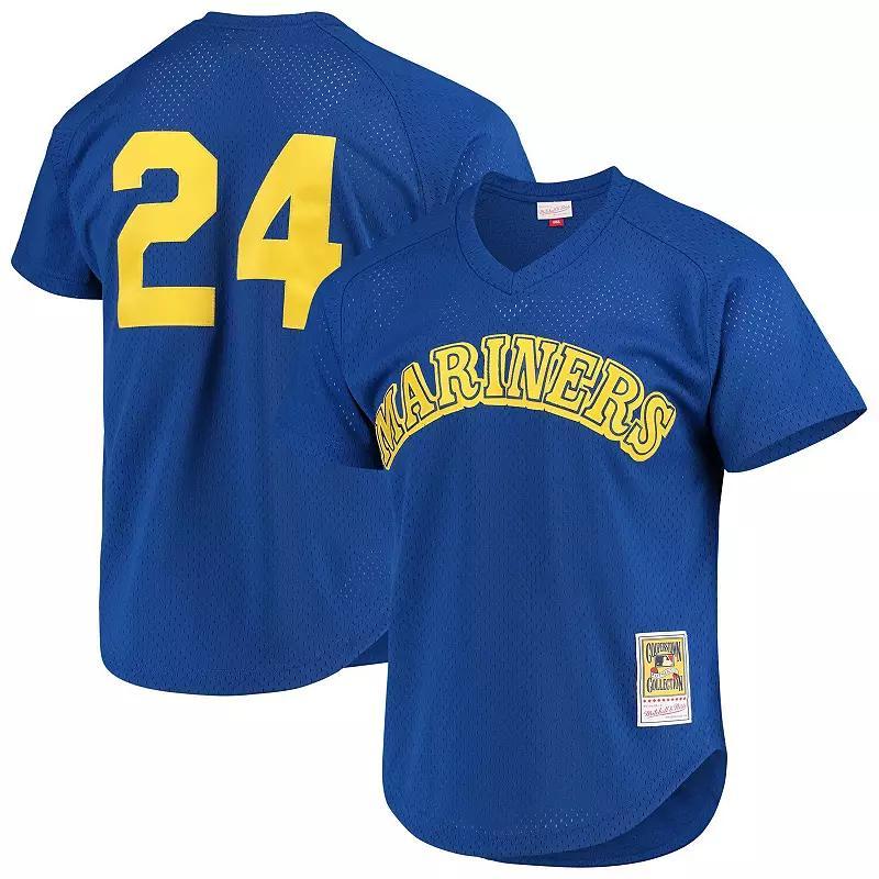 Mens Mitchell & Ness Ken Griffey Jr. Royal Seattle Mariners Cooperstown Mesh Batting Practice Jersey Product Image