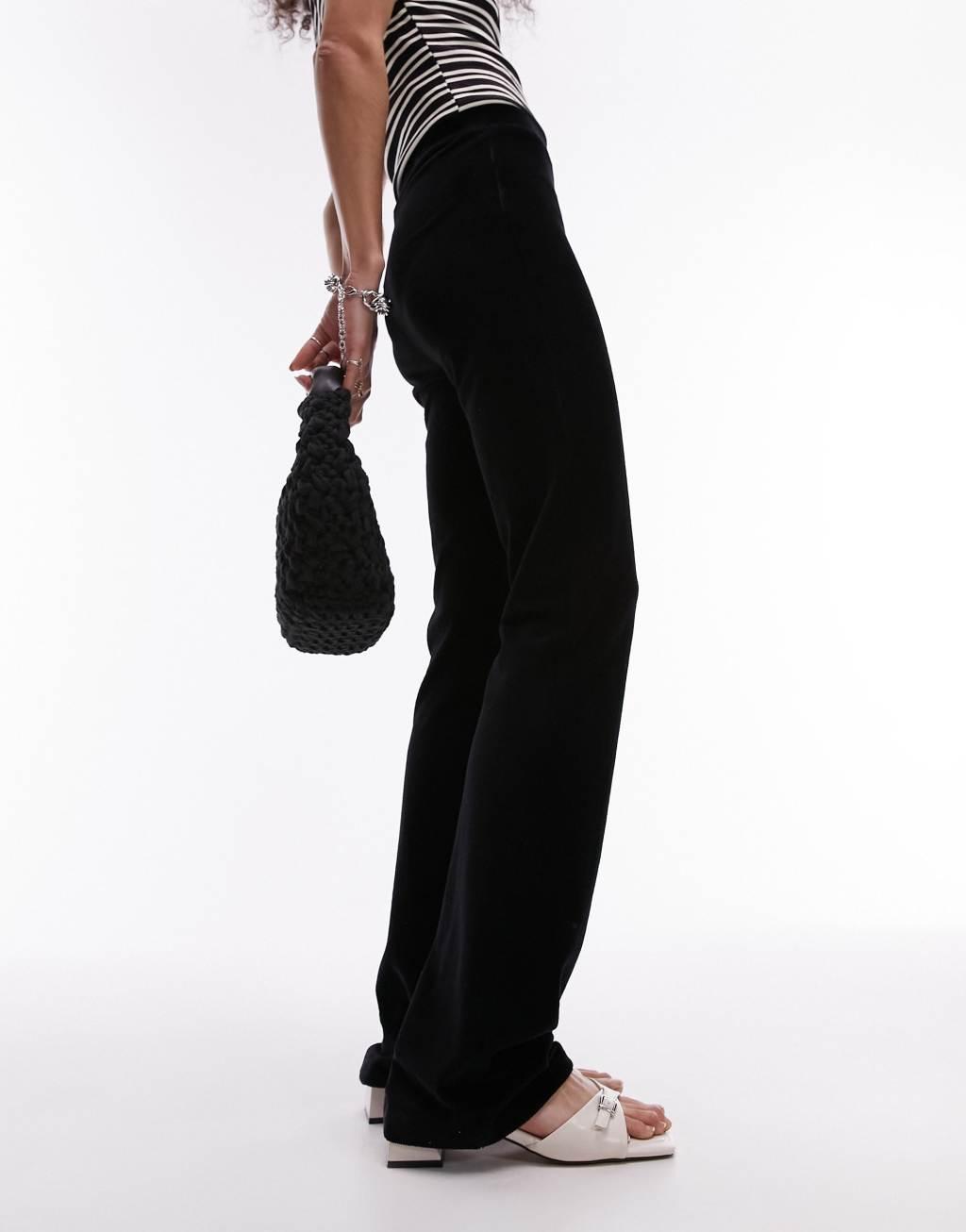 Topshop stretchy cord flared pants in black Product Image