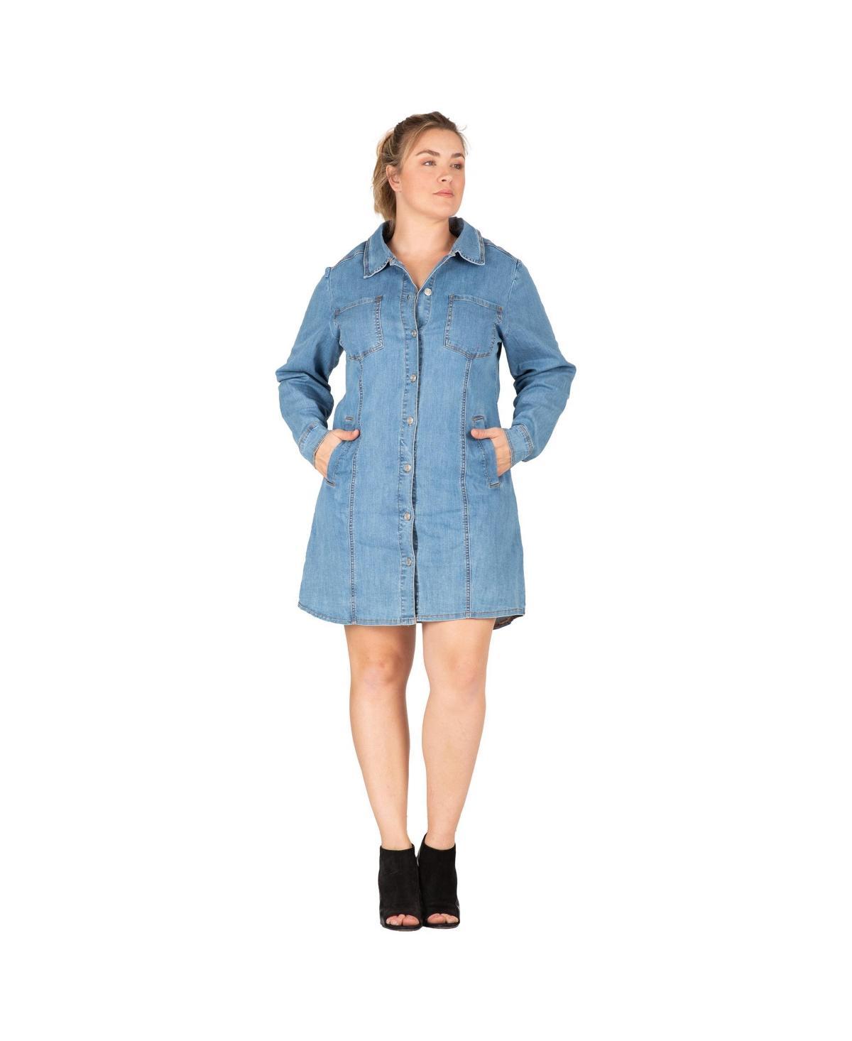 Womens Plus Size Long Sleeves Denim Shirt Dress Product Image