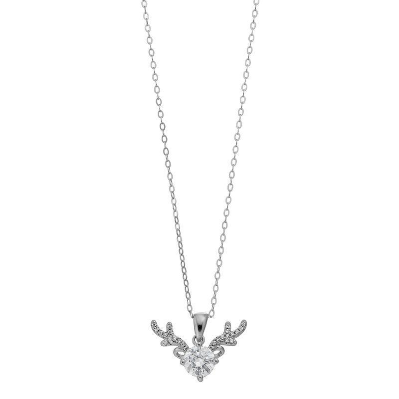 Stella Valentino Sterling Silver Lab Created Moissanite Pave Antler Pendant Layering Necklace, Womens Product Image