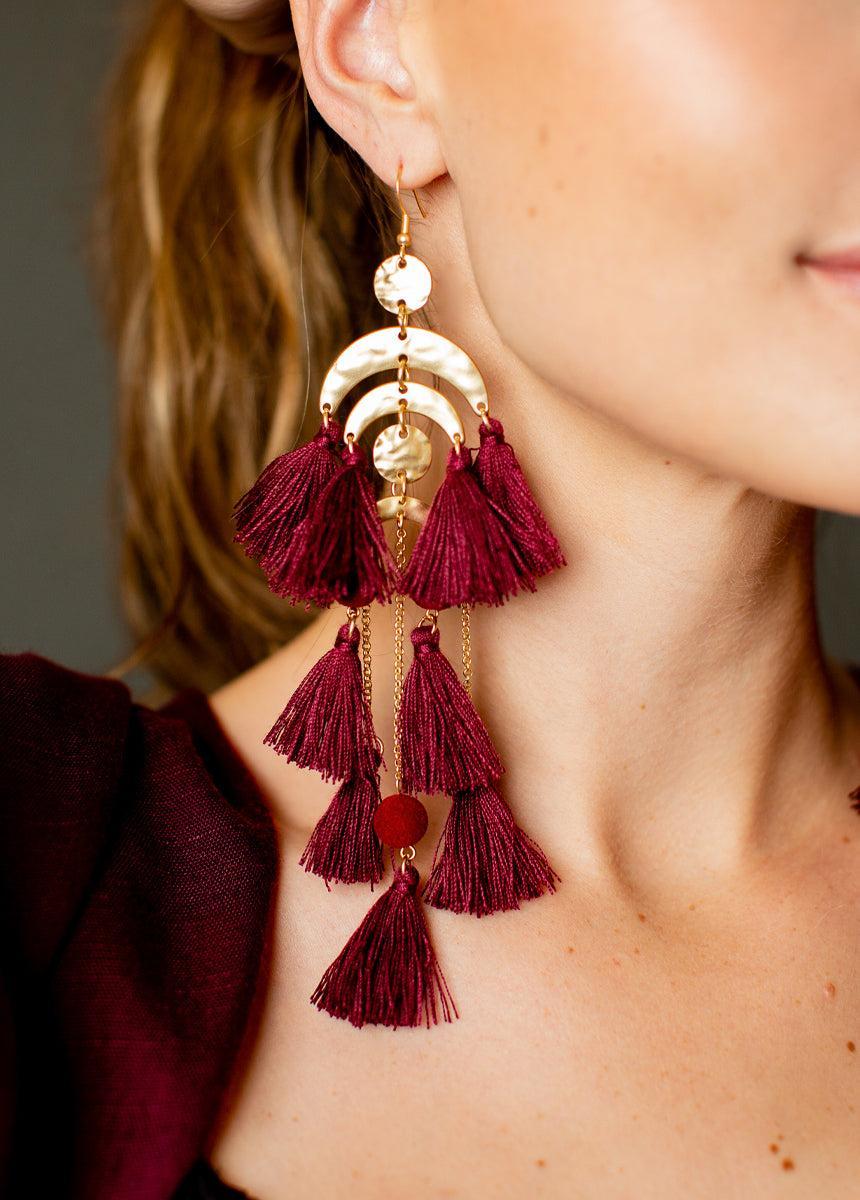 Pomla Earrings in Burgundy Product Image