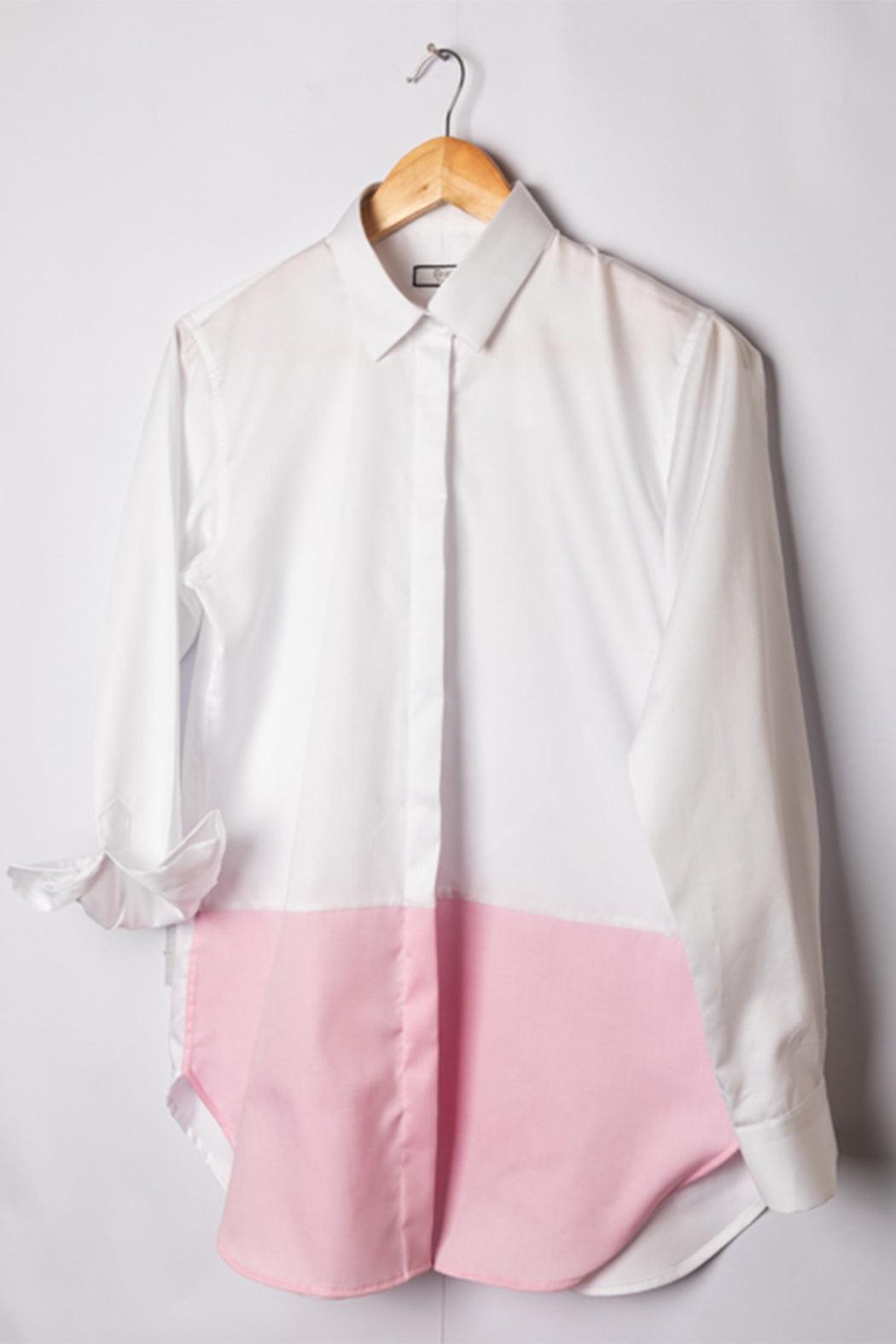 WHITE PINK COLOR BLOCK SHIRT Female Product Image