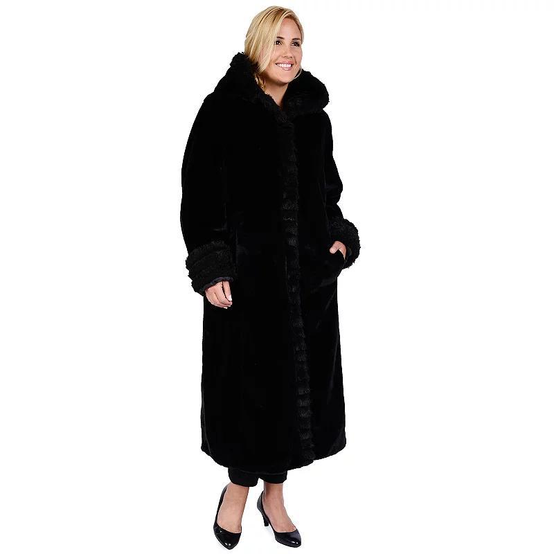 Plus Size Excelled Hooded Faux-Fur Walker Jacket, Womens Black Product Image