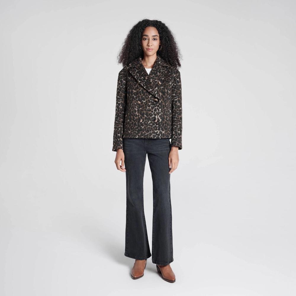 Womens Pea Coat - A New Day Brown Leopard Print Product Image