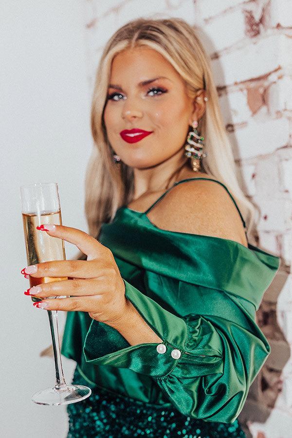 Date Night Ready Satin Top In Hunter Green Curves Product Image