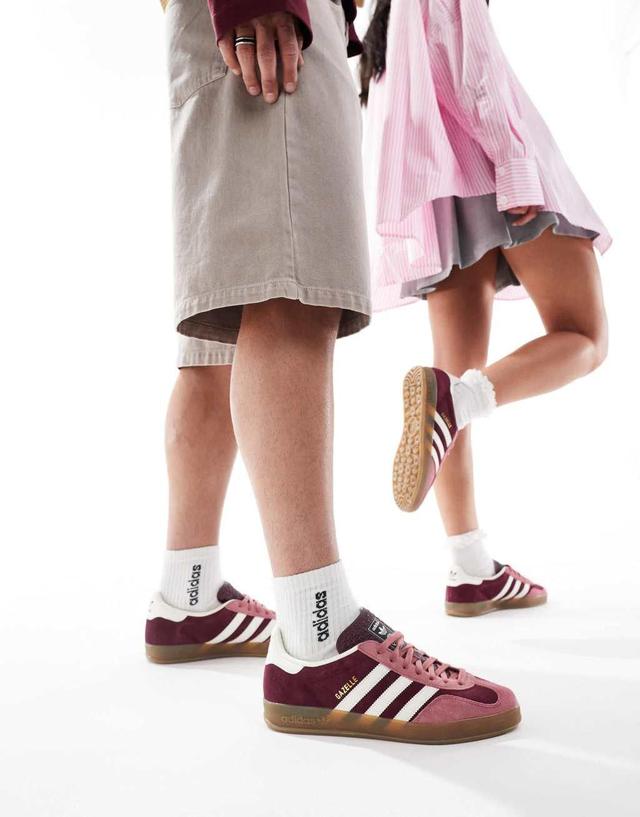 adidas Originals Gazelle Indoor sneakers in burgundy and white Product Image