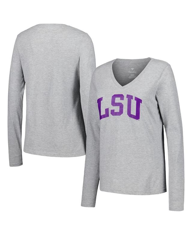 Womens Fanatics Heather Gray Lsu Tigers Basic Arch Long Sleeve V-Neck T-shirt Product Image