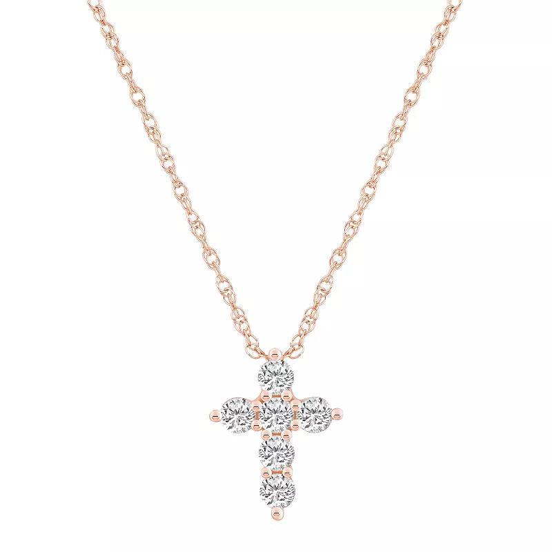 Alyson Layne 14k Gold 1/2 Carat T.W. Diamond Cross Pendant Necklace, Womens Pink Product Image