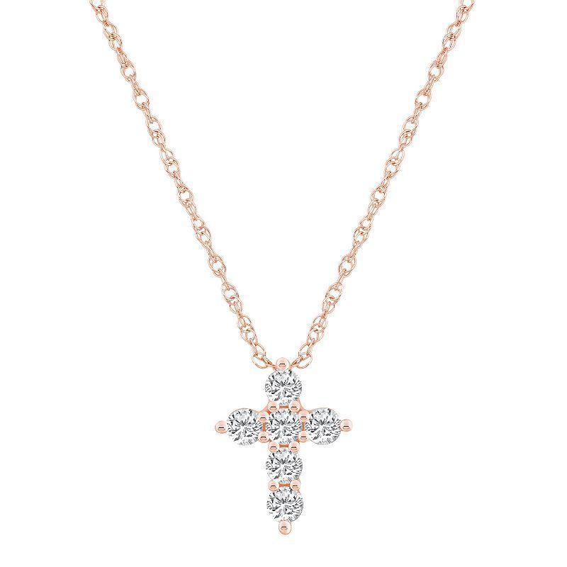 Alyson Layne 14k Gold 1/2 Carat T.W. Diamond Cross Pendant Necklace, Womens Pink Product Image