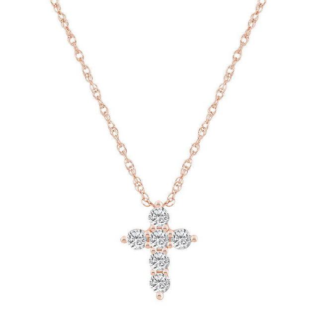 Alyson Layne 14k Gold 1/2 Carat T.W. Diamond Cross Pendant Necklace, Womens Pink Product Image