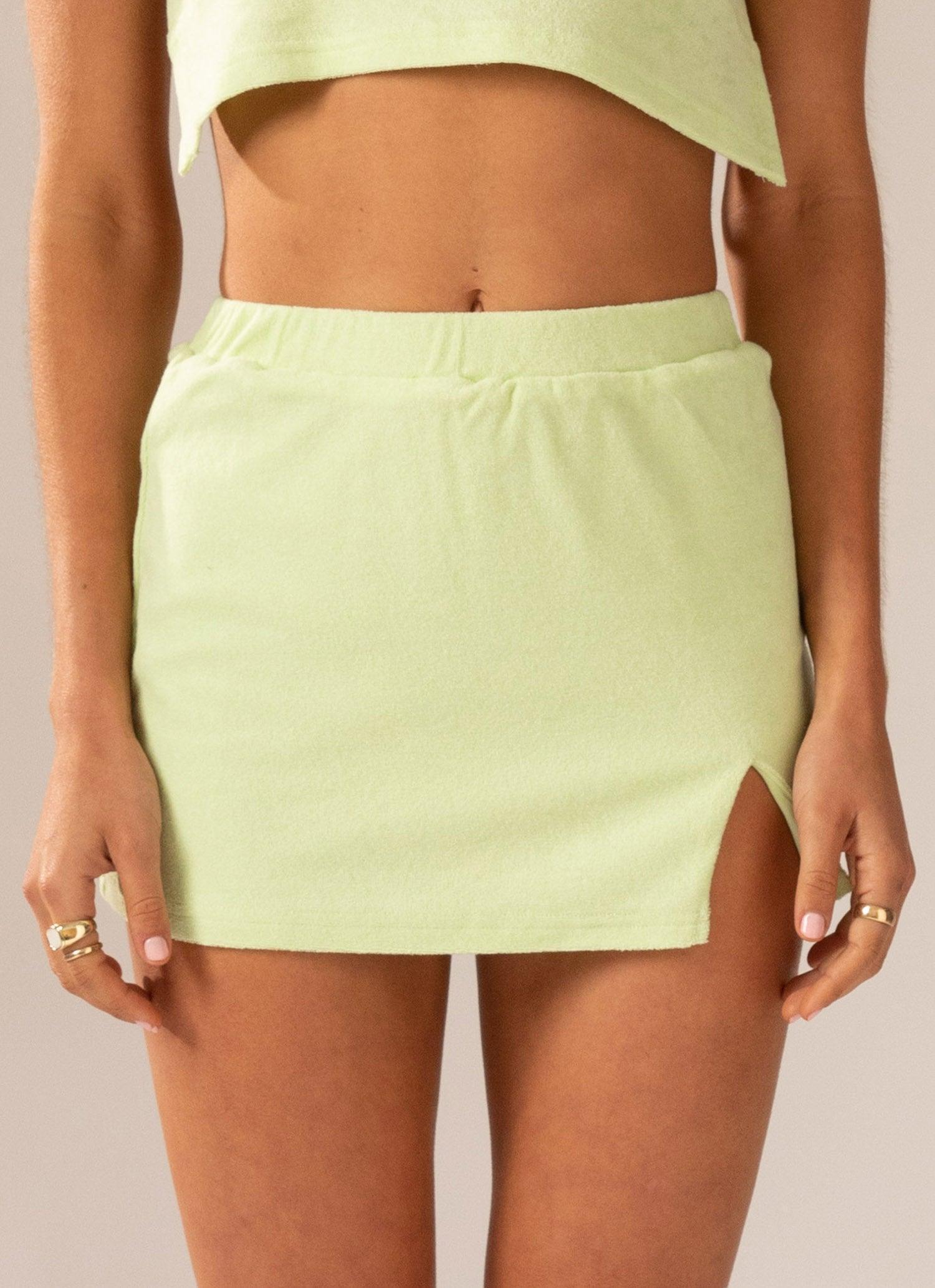 Changing Seasons Terry Mini Skirt - Lime Green Product Image