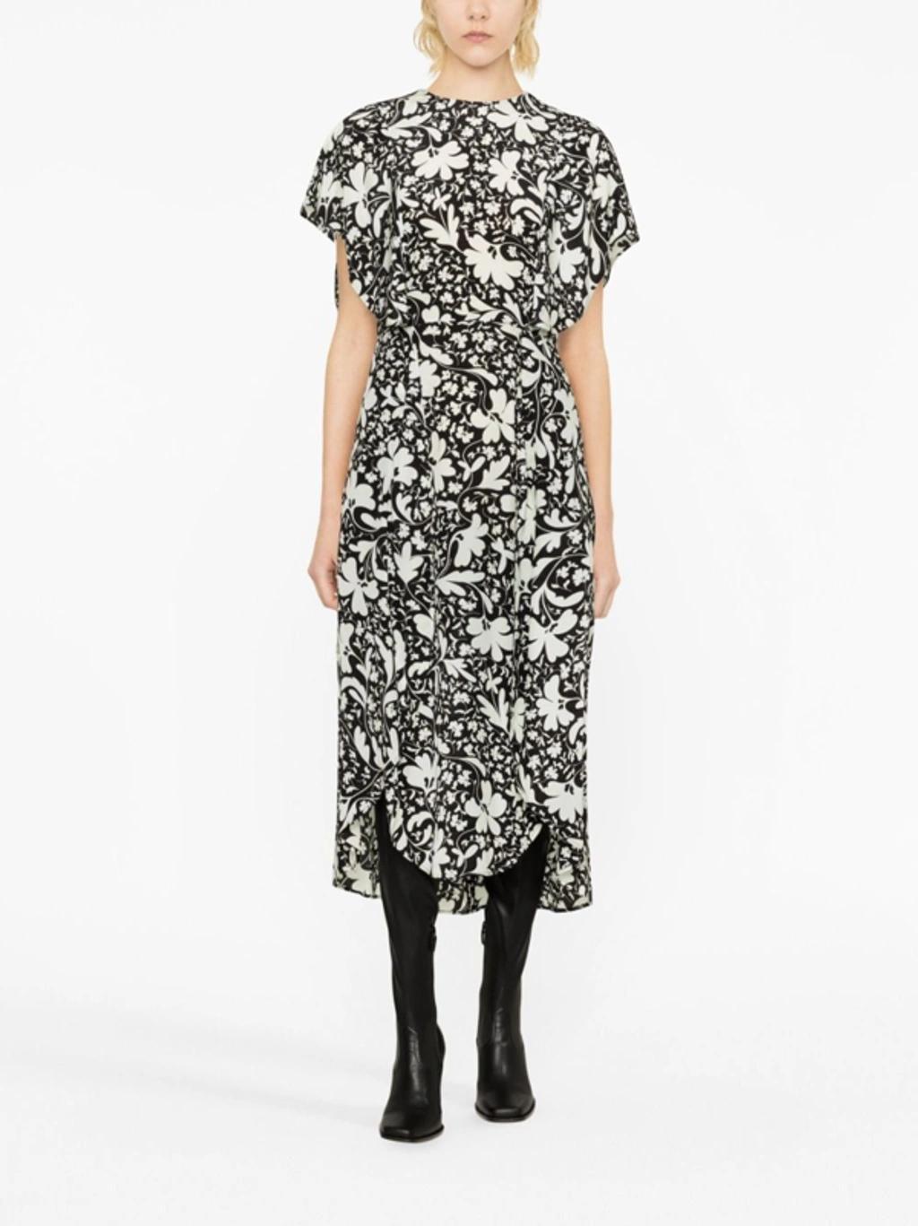 Floral-print Silk Midi Dress In Black Product Image