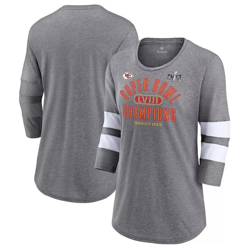 Womens Fanatics Branded Heather Gray Kansas City Chiefs Super Bowl LVIII Champions Under the Lights Tri-Blend 3/4-Sleeve T-Shirt Product Image