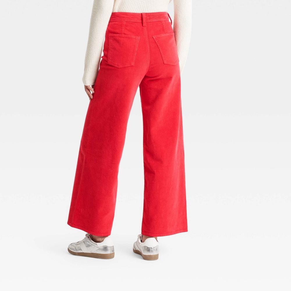 Women's High-Rise Corduroy Sailor Wide Leg Ankle Jeans - Universal Thread™ Red 2 Product Image