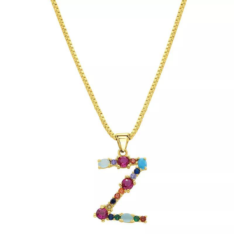 Adornia Gold Tone Multi Color Cubic Zirconia Initial Necklace, Womens Product Image