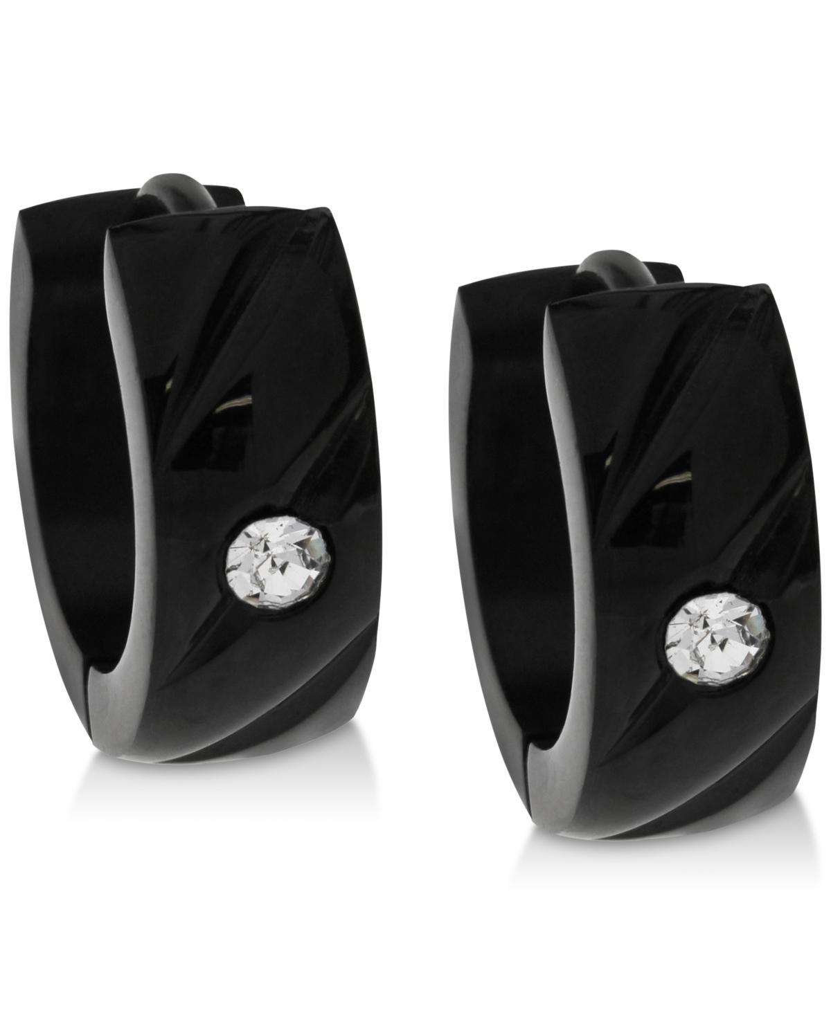 Sutton by Rhona Sutton Mens Black-Tone Stainless Steel & Cubic Zirconia Small Hoop Earrings s Product Image