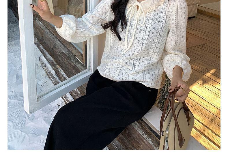 Long-Sleeve V-Neck Lace Top Product Image