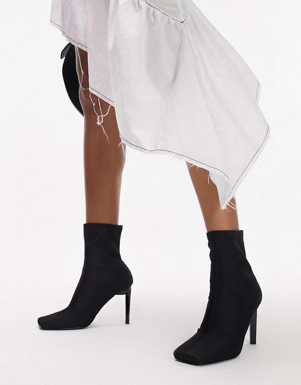 Topshop Wide Fit Tiff satin block heeled ankle boot Product Image