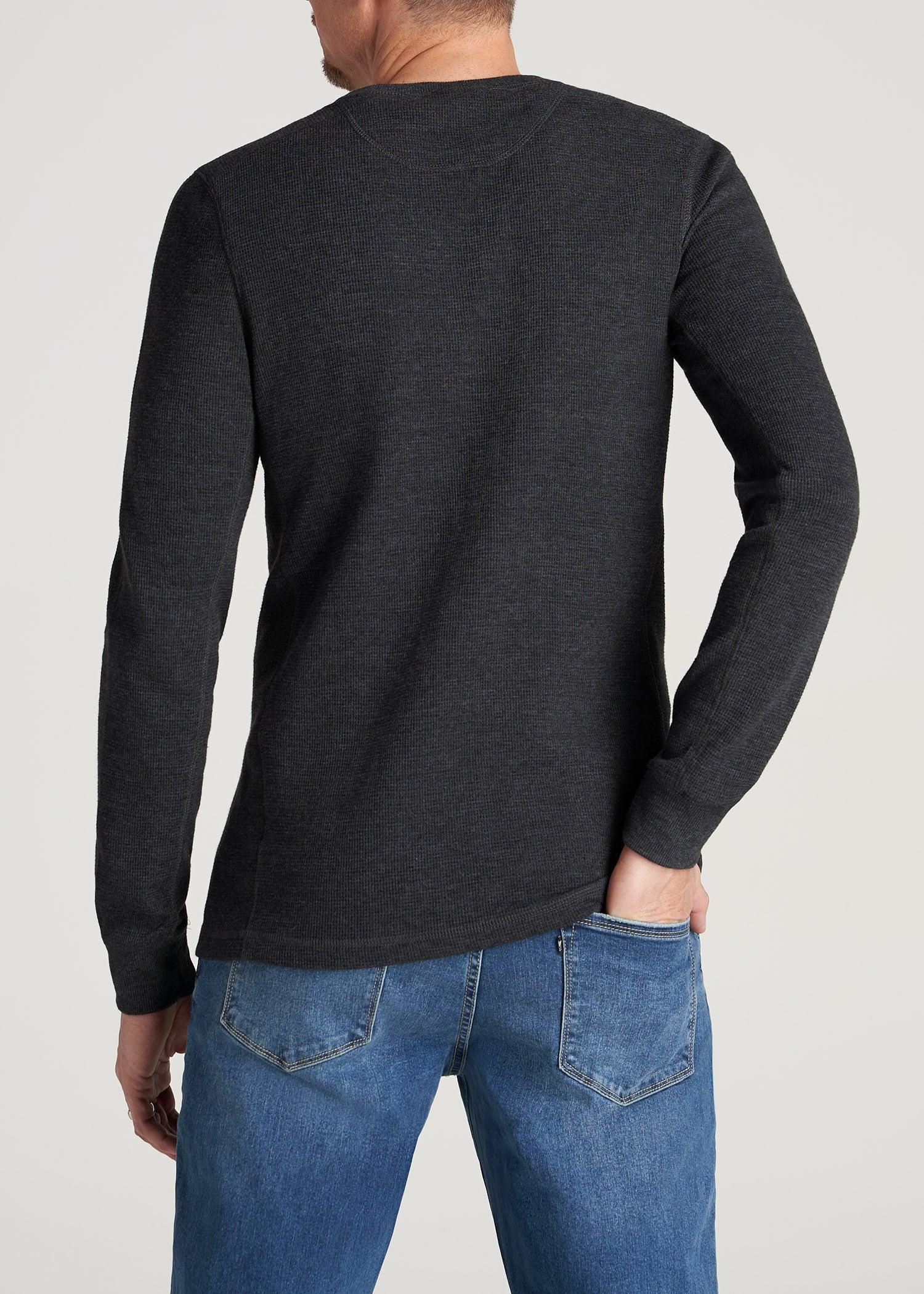 LJ&S Men's Tall Heavy Waffle Henley in Coal Mix Male Product Image