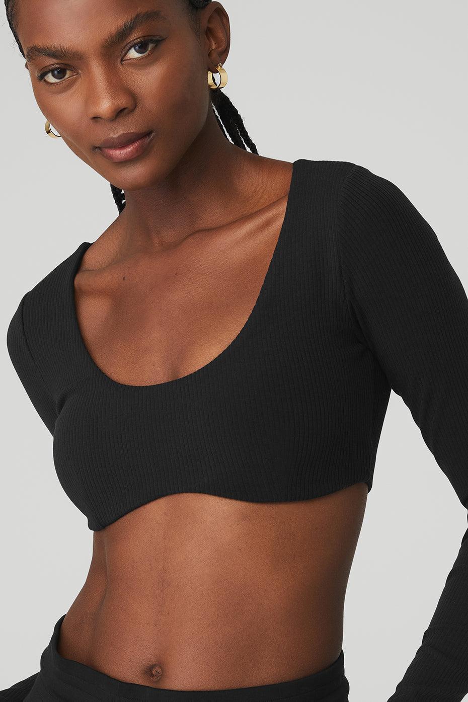 Ribbed Defined Long Sleeve Bra - Black Female Product Image