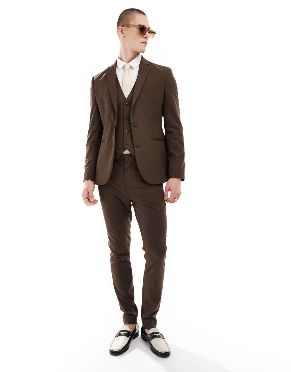 ASOS DESIGN Skinny Suit Jacket In Chocolate Brown Product Image