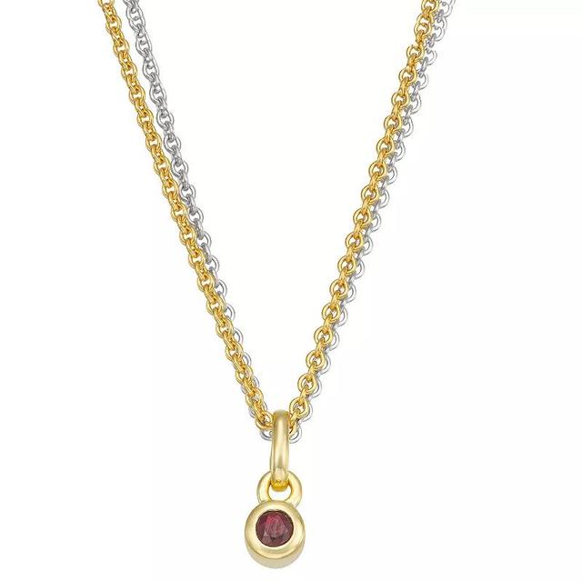 14k Gold & Sterling Silver Double Strand Garnet Charm Necklace, Womens Gold Tone Product Image