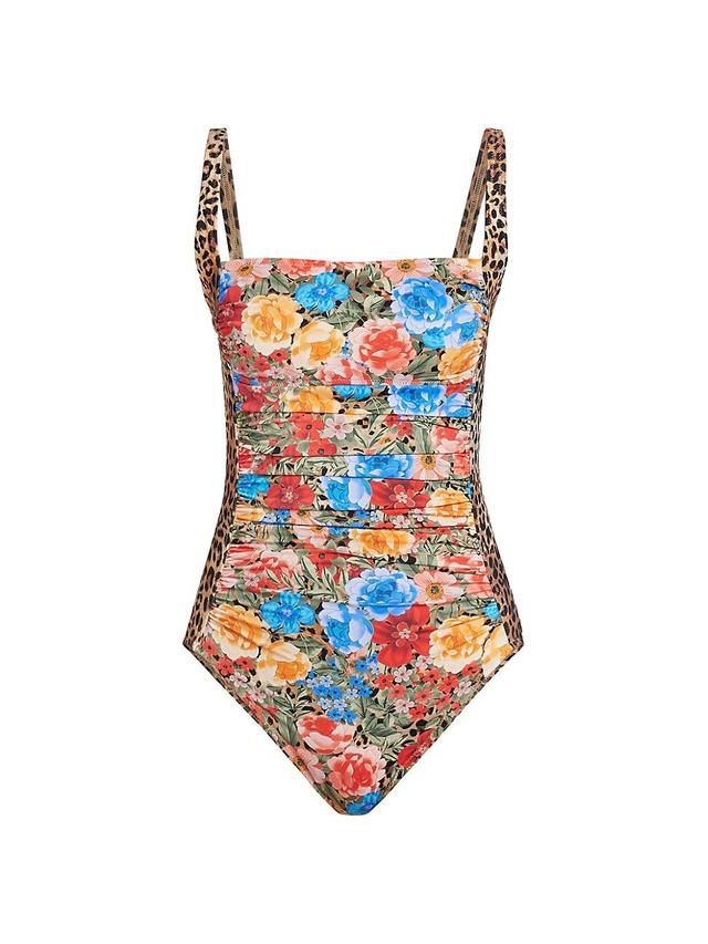 Womens Floral & Cheetah-Print One-Piece Swimsuit Product Image