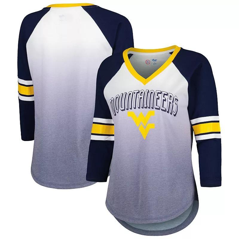 Womens G-III 4Her by Carl Banks /Navy West Virginia Mountaineers Lead Off Ombre Raglan 3/4-Sleeve V-Neck T-Shirt Product Image