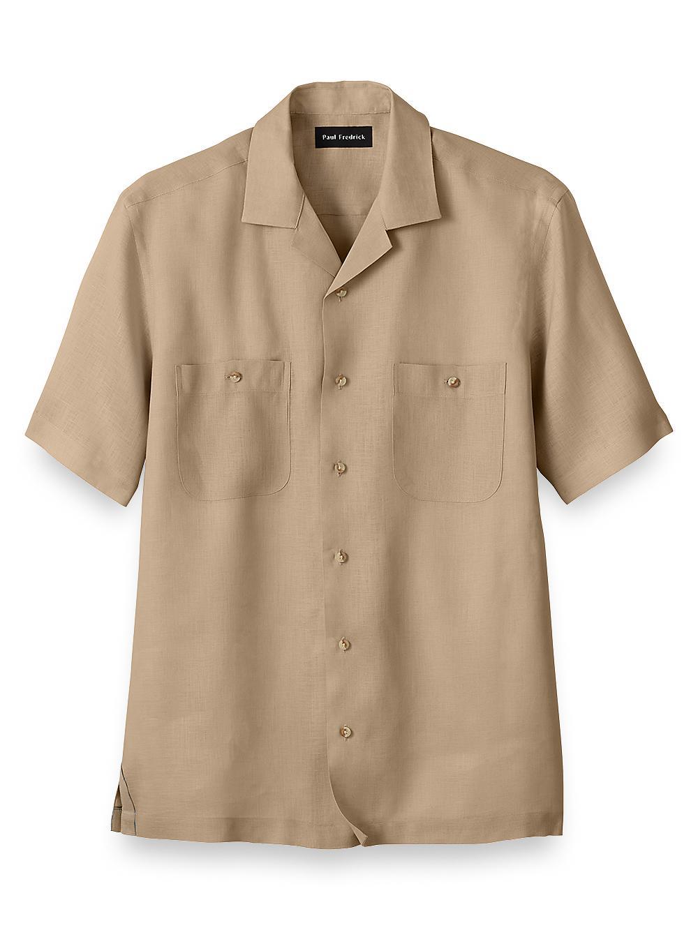 Linen Solid Casual Shirt - Khaki Product Image