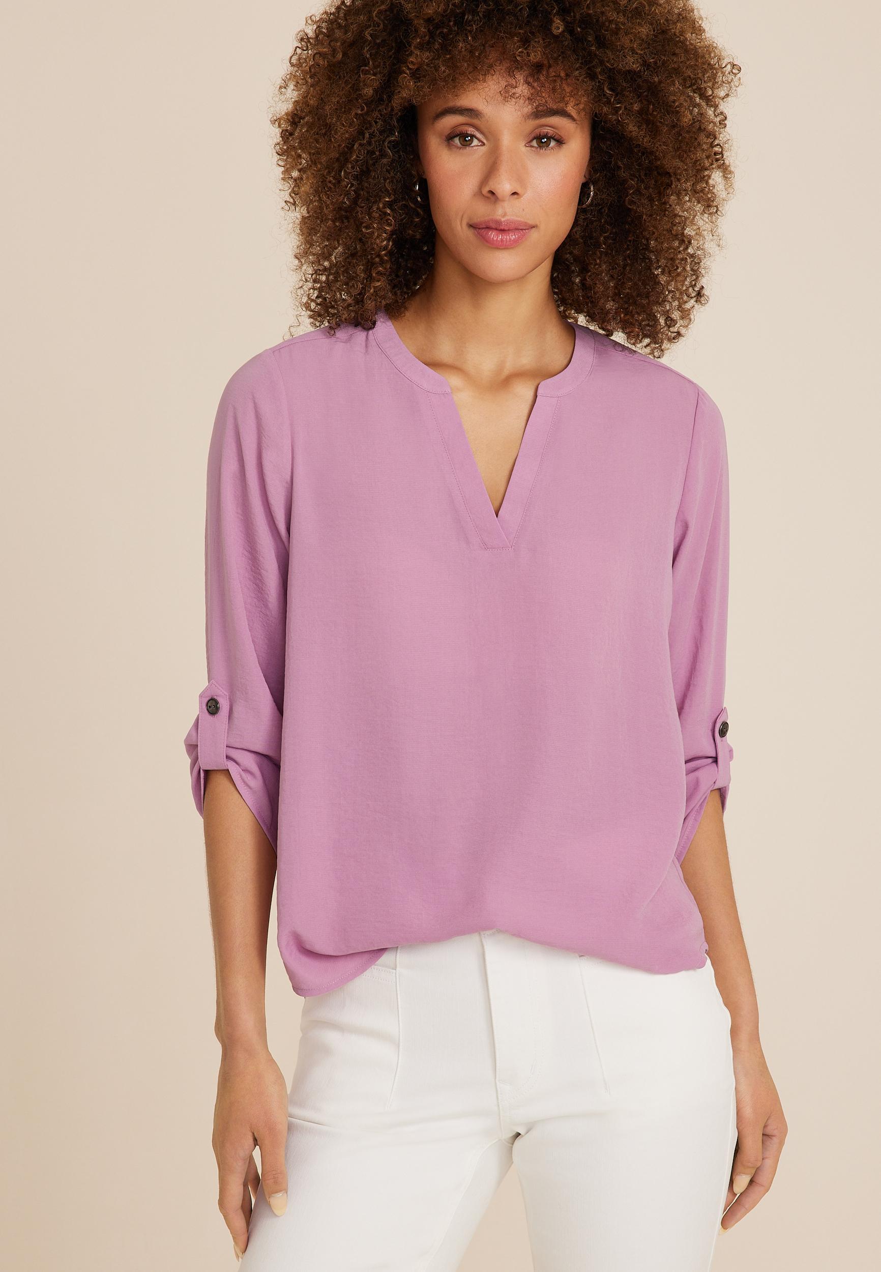 Maurices Women's Large Size Atwood 3/4 Sleeve Popover Blouse Purple - Large Product Image