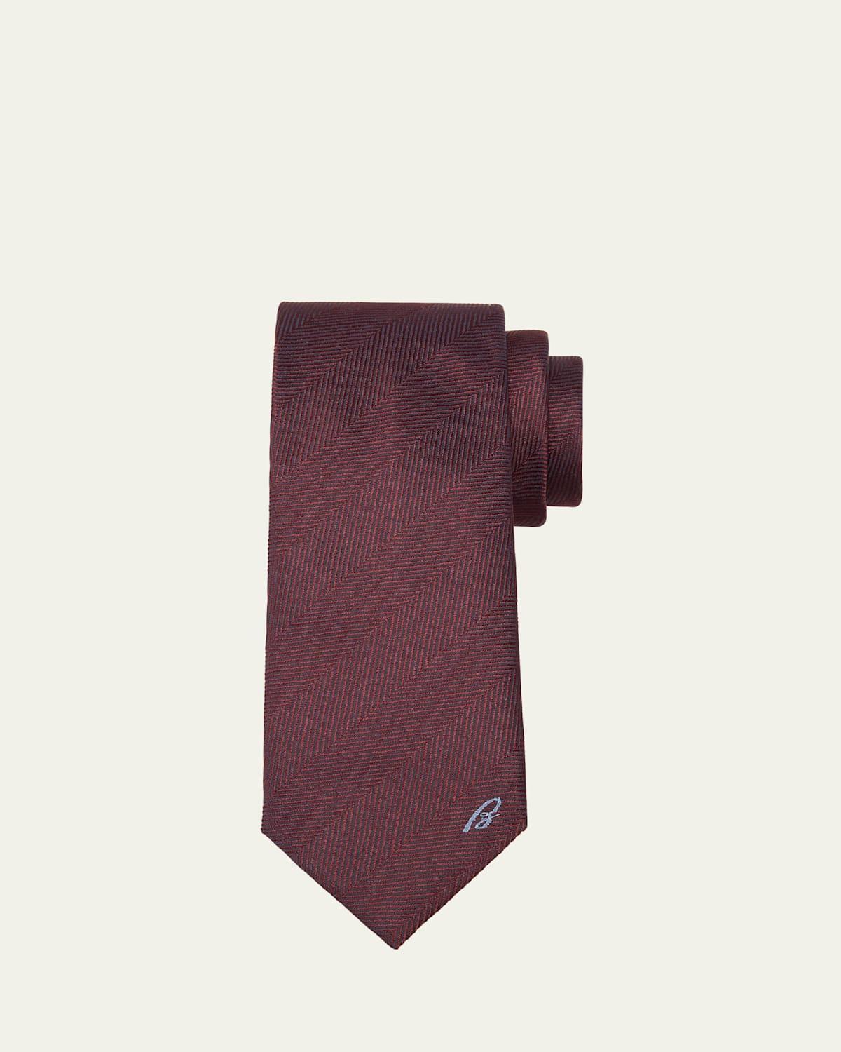 Mens Embroidered Herringbone Silk Tie Product Image