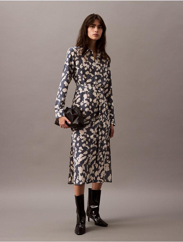 Calvin Klein Womens Flowing Print Midi Shirt Dress - Blue - 12 Product Image