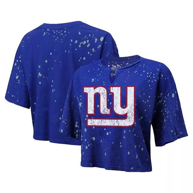 Womens Majestic Threads Royal New York Giants Bleach Splatter Notch Neck Crop T-Shirt Product Image