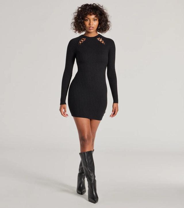 Setting The Trend Long Sleeve Cutout Mini Dress Product Image