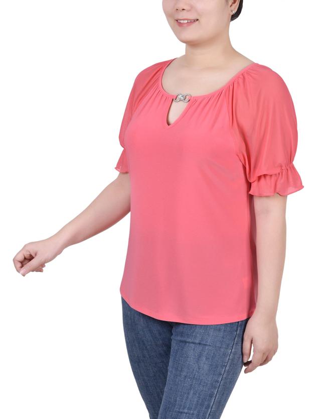 Short Ruffle Sleeve Top With Rhinestones - Petite Product Image