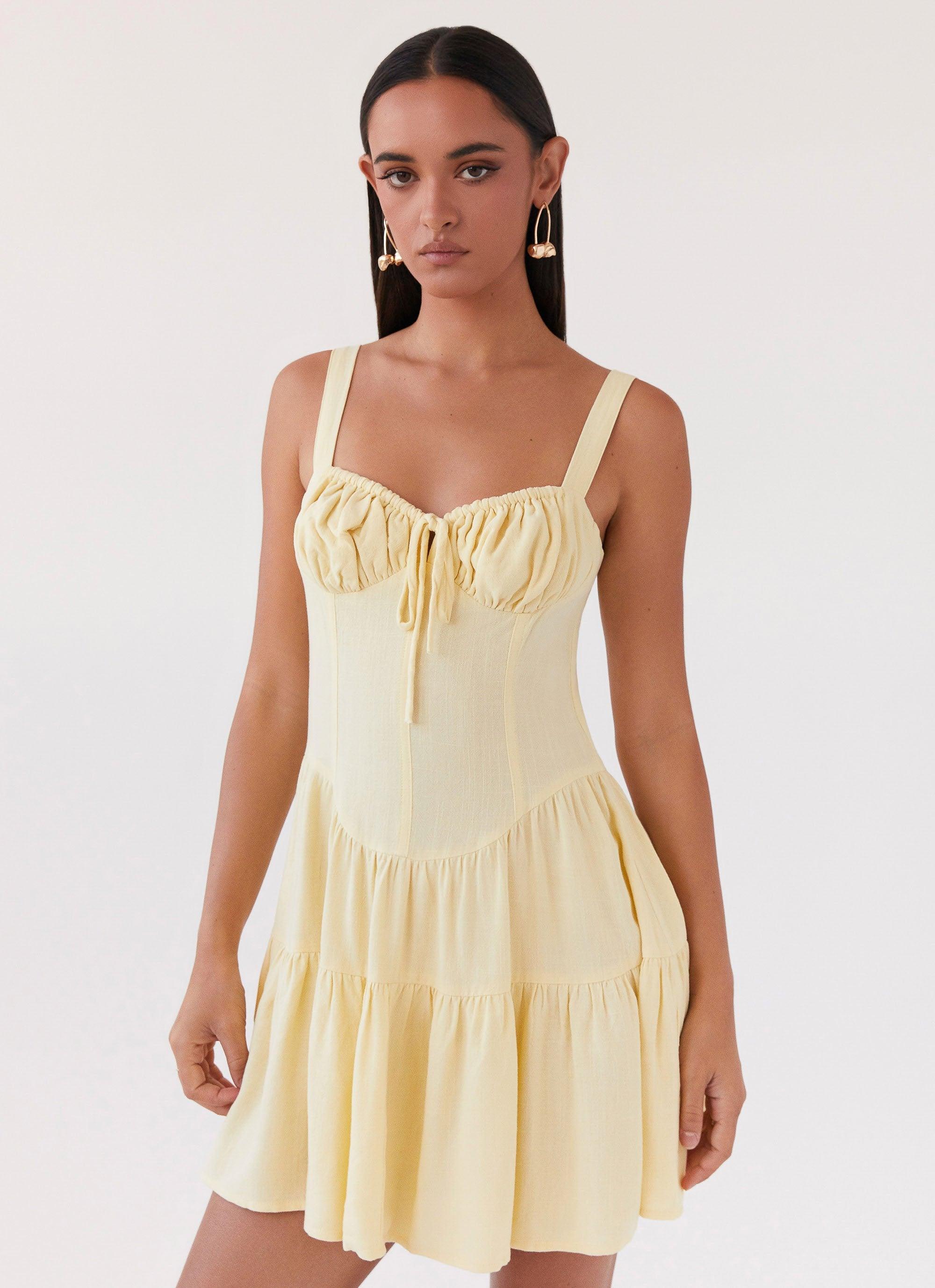 Lucie Linen Mini Dress - Yellow Product Image