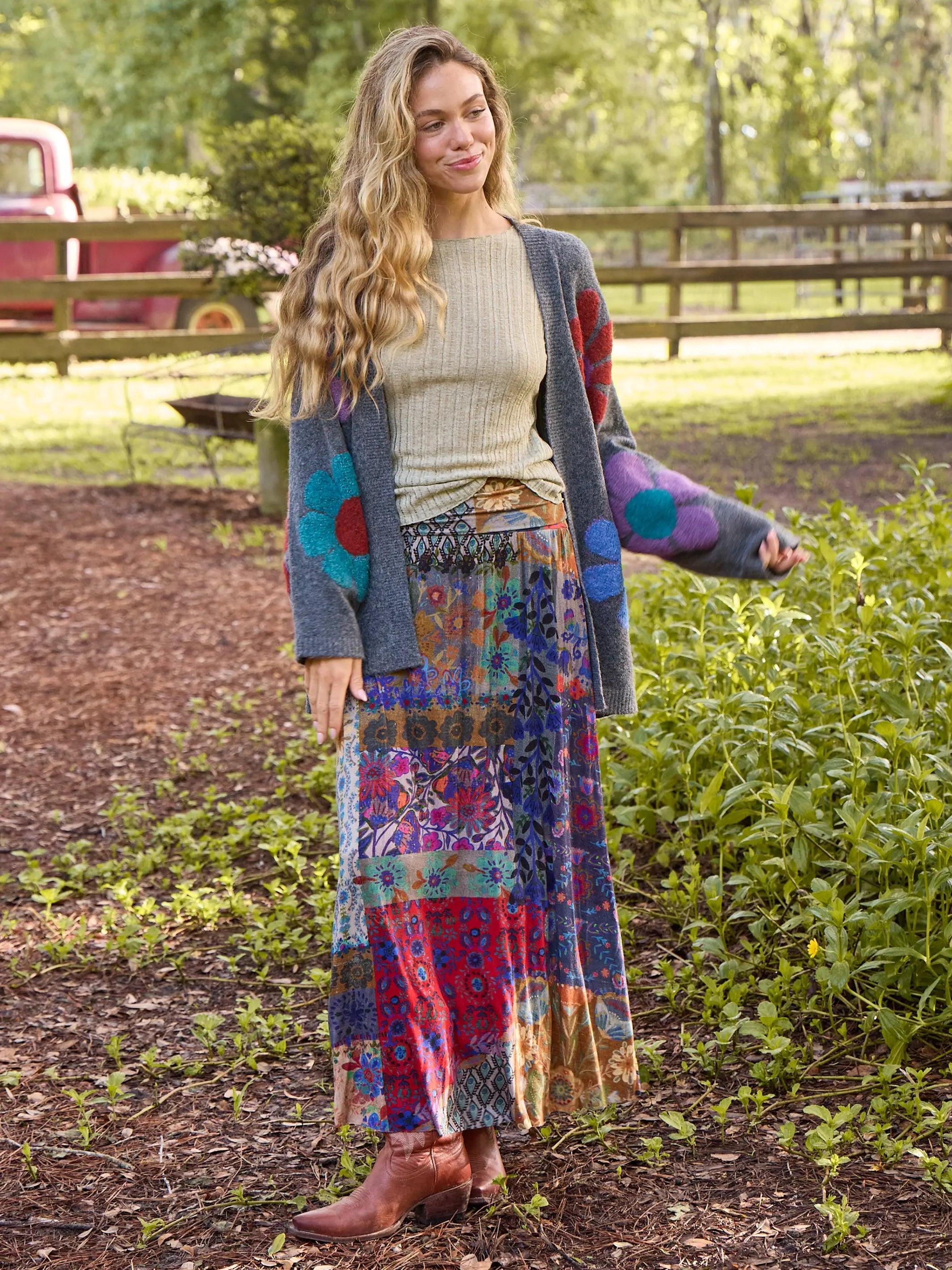 Live-In-It Knit Maxi Skirt - Mandala Borders Patchwork Product Image