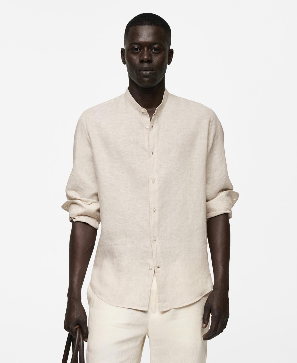 Mango Mens Linen Mao Collar Shirt Product Image