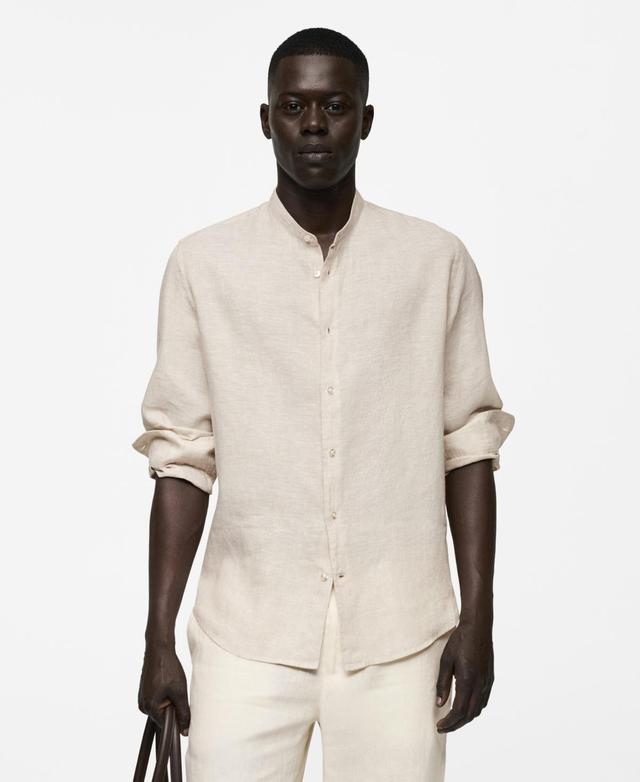 MANGO MAN - 100% linen Mao collar shirt sandMen Product Image