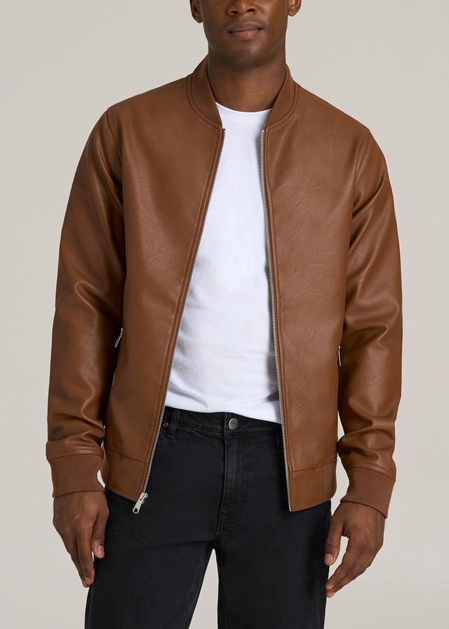 Faux Leather Bomber Jacket for Tall Men in Aztec Brown Male Product Image