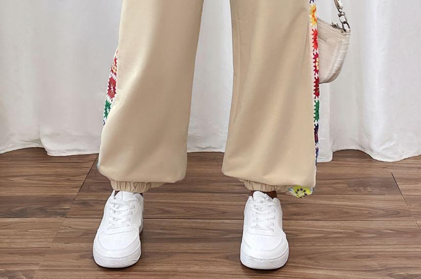 Drawstring Waist Crochet Knit Wide Leg Sweatpants Product Image