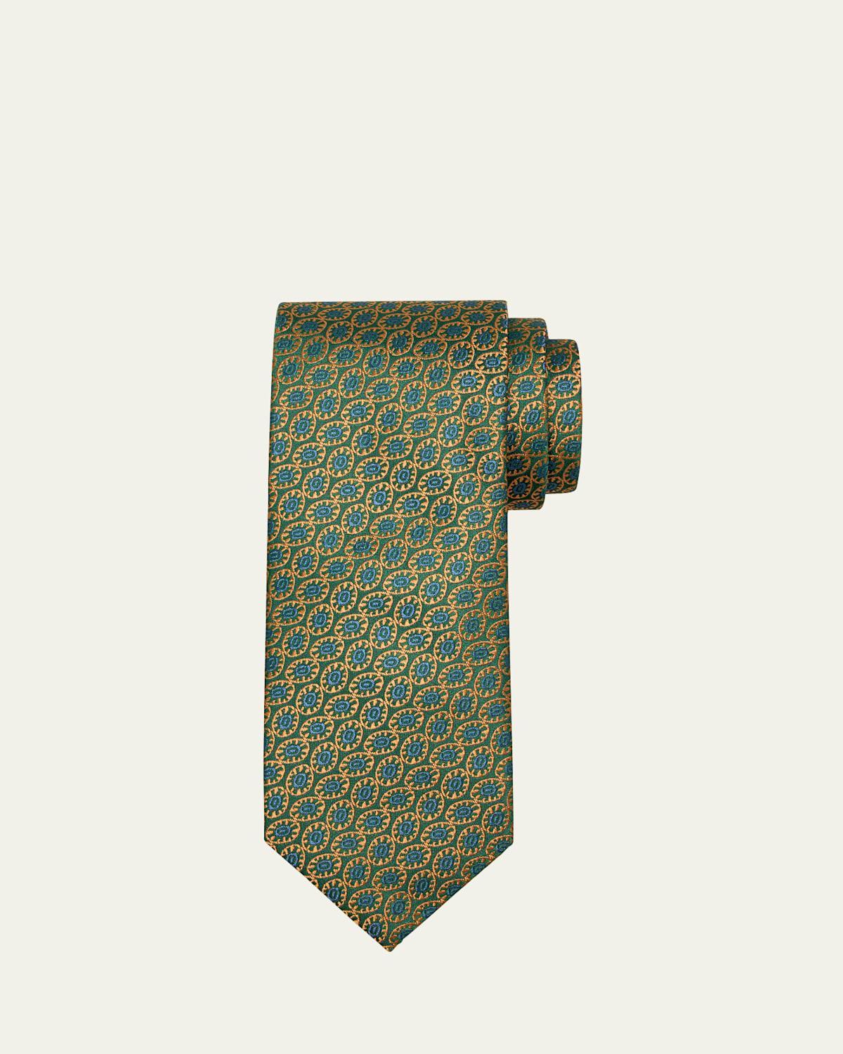 Mens Micro-Geometric Jacquard Silk Tie Product Image