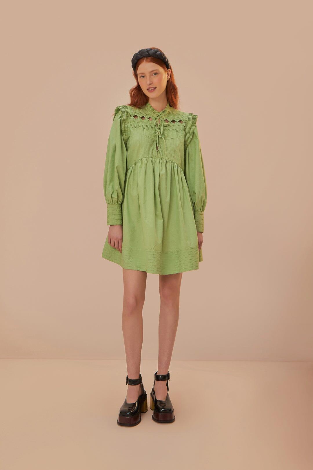 Green Open Yoke Mini Dress Product Image