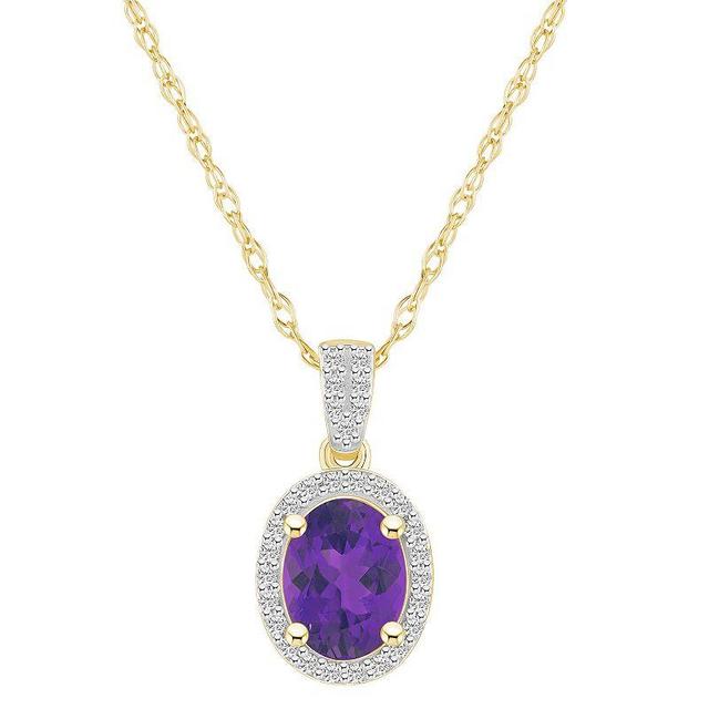 Celebration Gems 10k Gold Oval Gemstone & Lab-Created White Sapphire Halo Pendant Necklace, Womens Purple Product Image